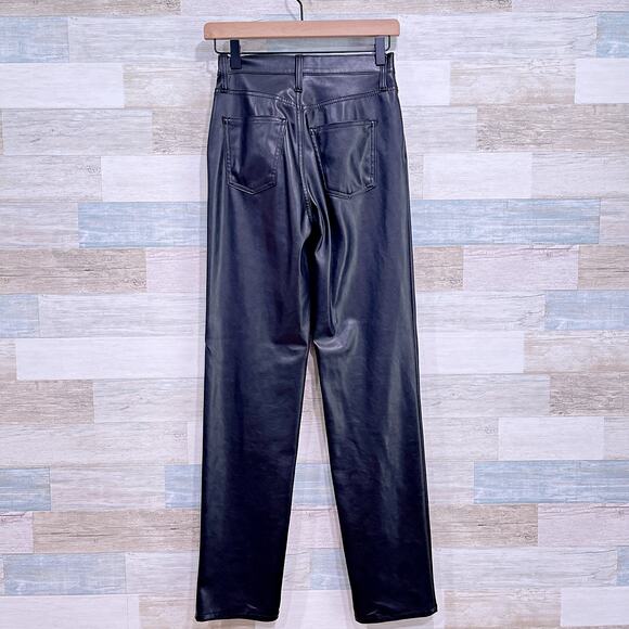 Universal Threads High Rise 90s Straight Leg Faux Leather Jeans Black Womens 00 - Picture 4 of 11